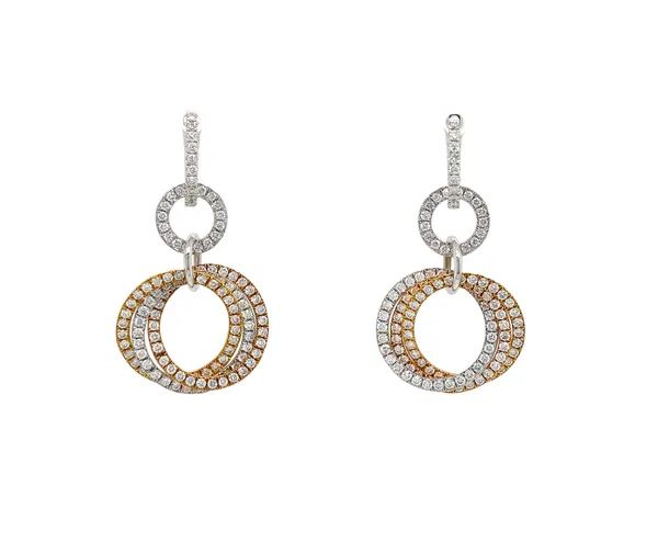 18K Tri-Color Gold Diamond Earrings