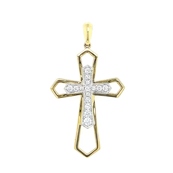 18K Two-Tone Gold Diamond Cross Pendant
