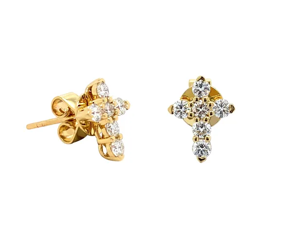 18K Yellow Gold Diamond Cross Earrings
