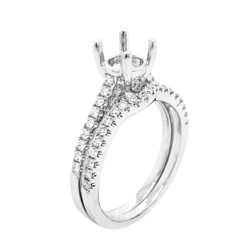 18K White Gold Semi Mount Ring Set