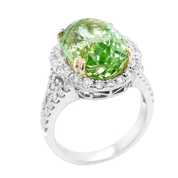 18K Two-Tone Gold Green Tourmaline Ring