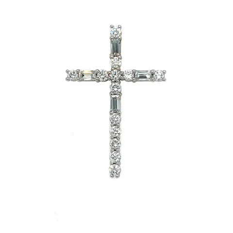18K White Gold Diamond Cross Pendant