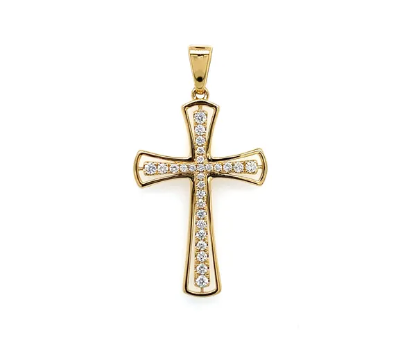 18K Yellow Gold Diamond Cross Pendant