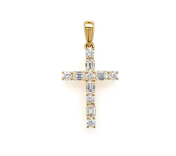 18K Yellow Gold Diamond Cross Pendant