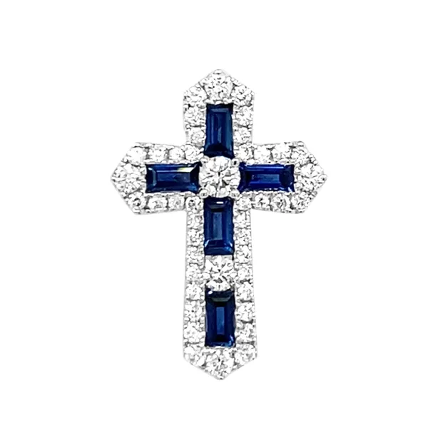 18K White Gold Sapphire Cross Pendant
